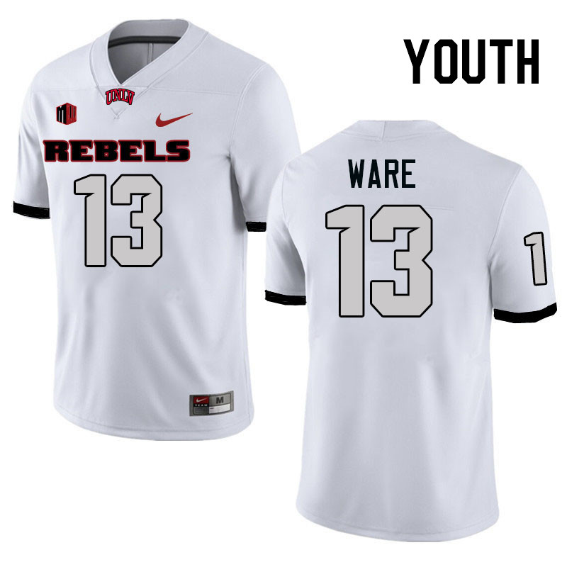 Youth #13 Jarvis Ware UNLV Rebels College Football Jerseys Stitched-White